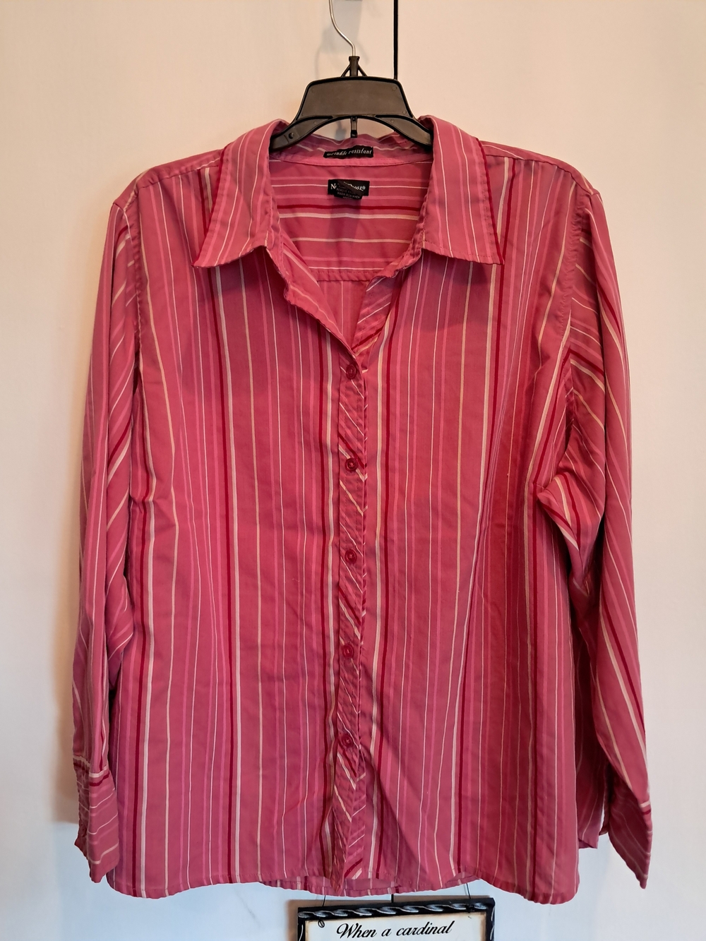 Northcrest Pink and White Striped Button-Down Shirt